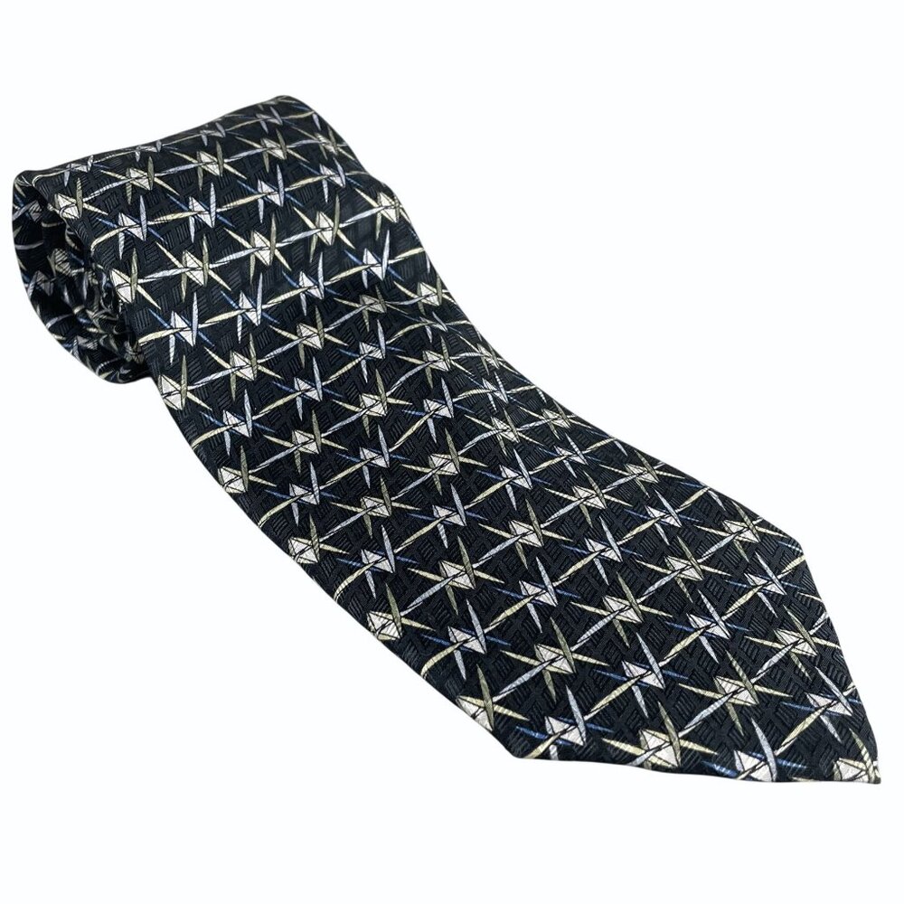 Jhane Barnes Geometric Silk Tie Made Italy Gray & Neutral Colors